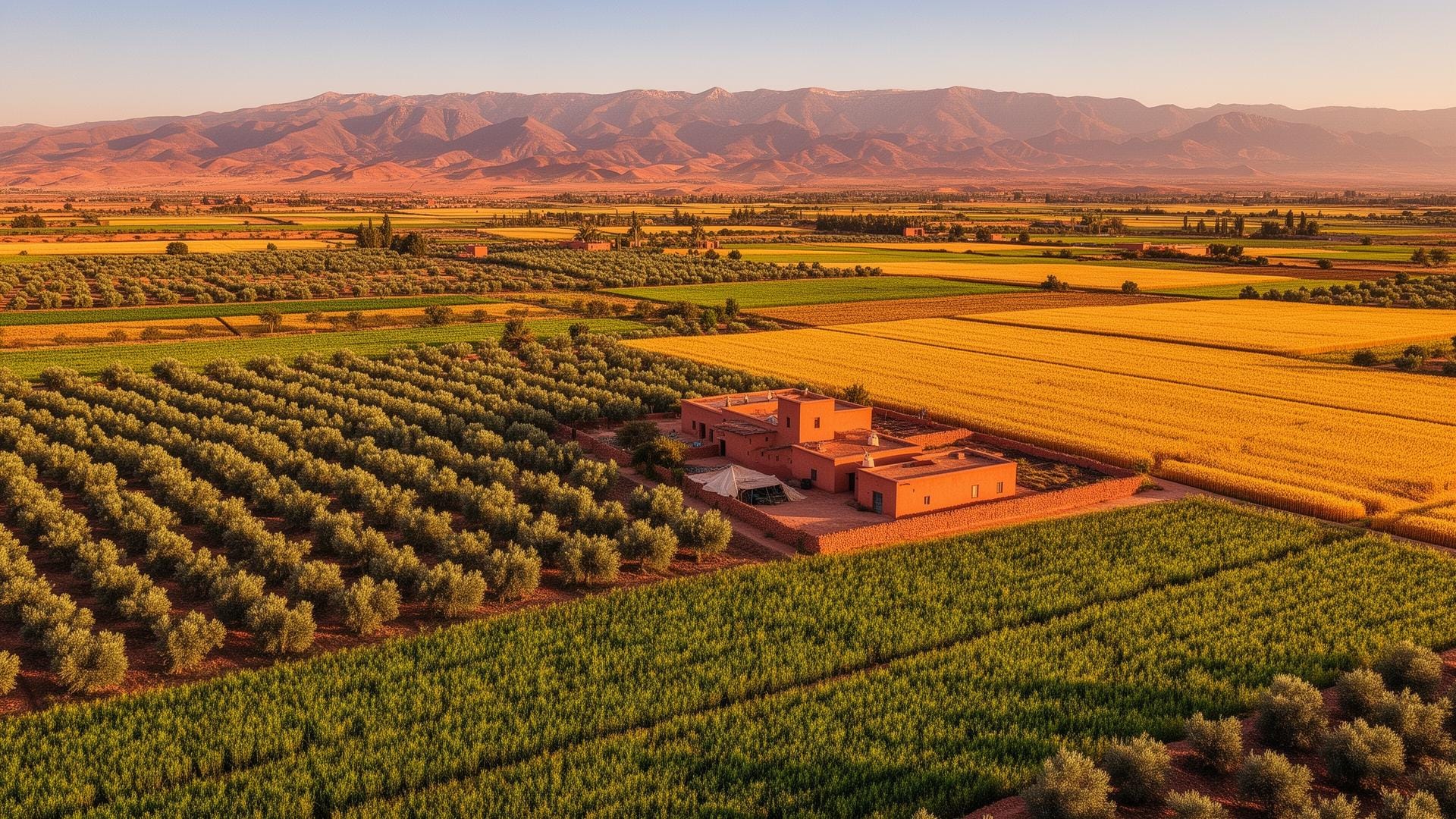 Paysage agricole marocain, champs verdoyants